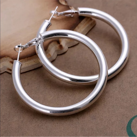 Jewelry - New 925 Silver 50 mm Beautiful Round Hoop Earrings